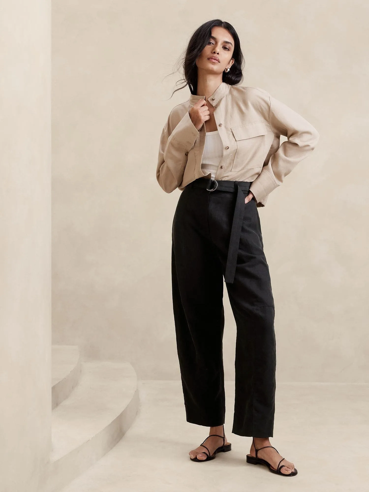 BANANA REPUBLIC PANTALÓN MUJER HIGHRISE BARREL TENCEL™LINEN