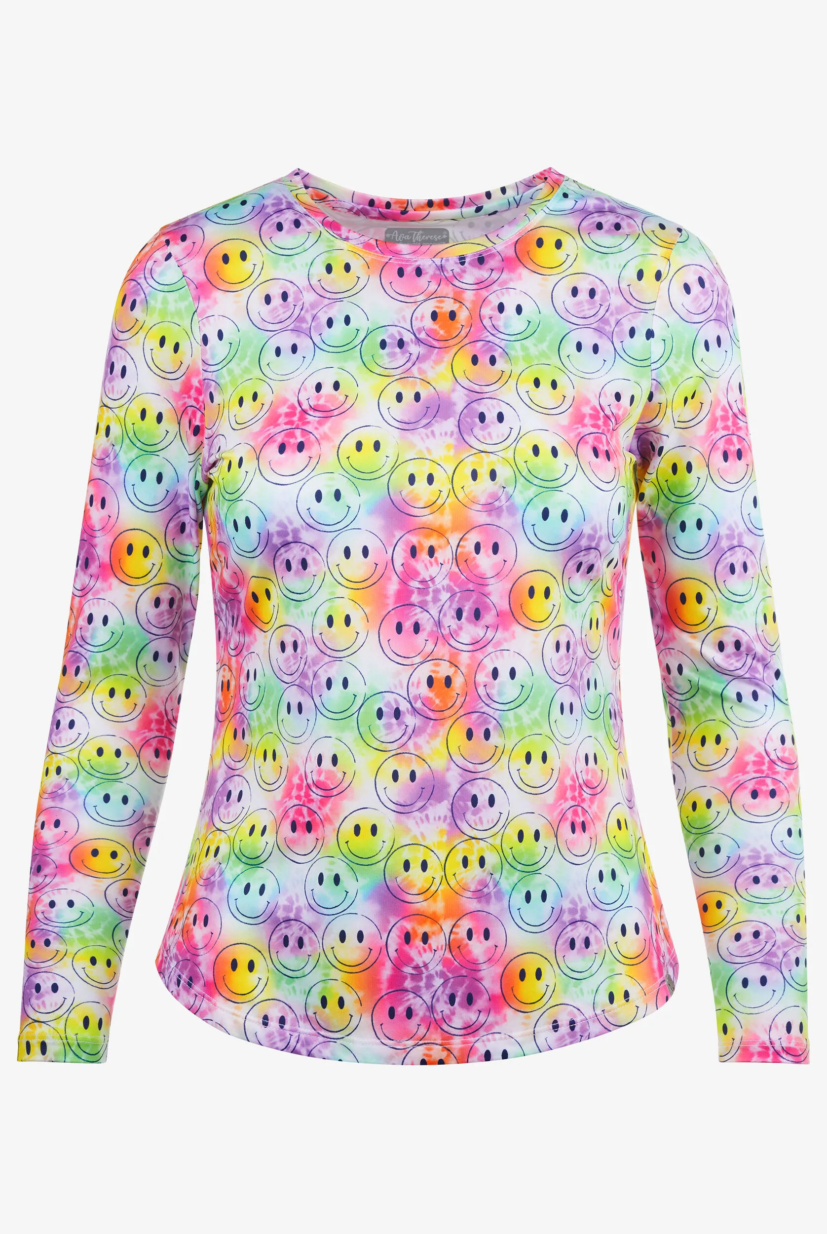 Camiseta médica Zavate Ava Therese Colorful Smiley Tee STRETCH de tejido con mangas largas para mujer