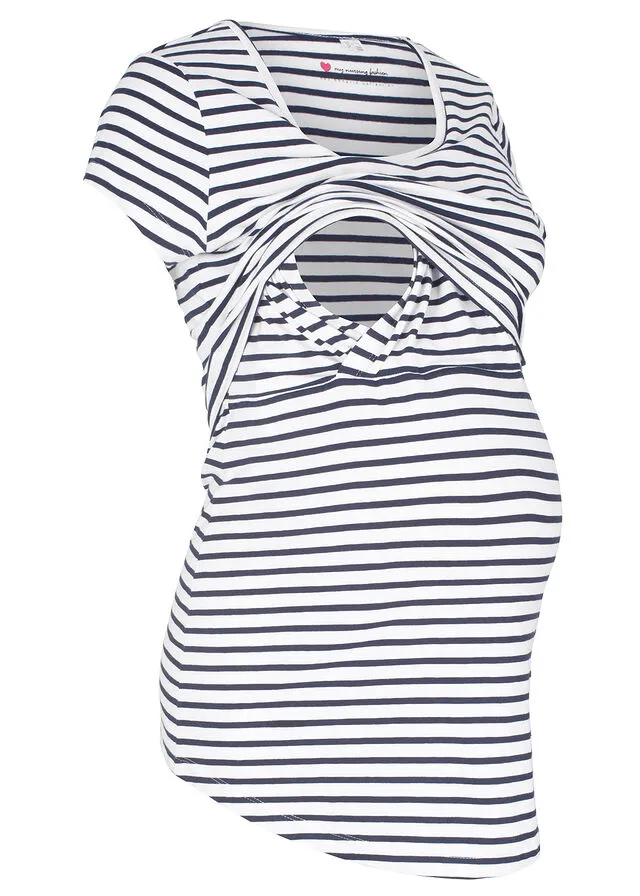 CAMISETA PREMAMá/DE LACTANCIA AZUL OSCUROBLANCO DE RAYAS