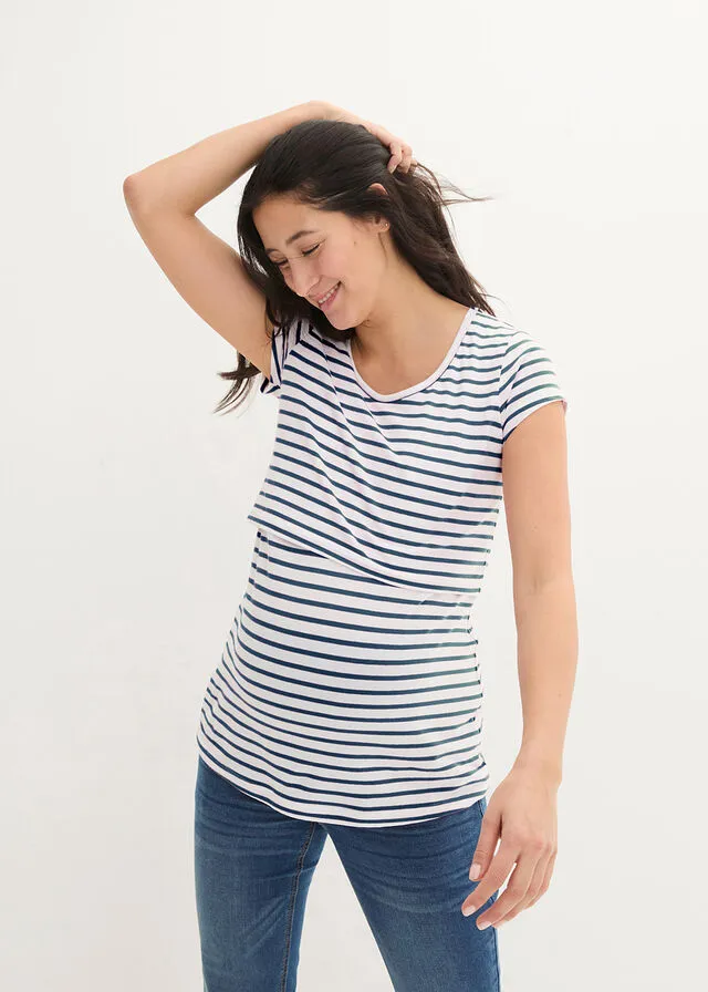 CAMISETA PREMAMá/DE LACTANCIA AZUL OSCUROBLANCO DE RAYAS