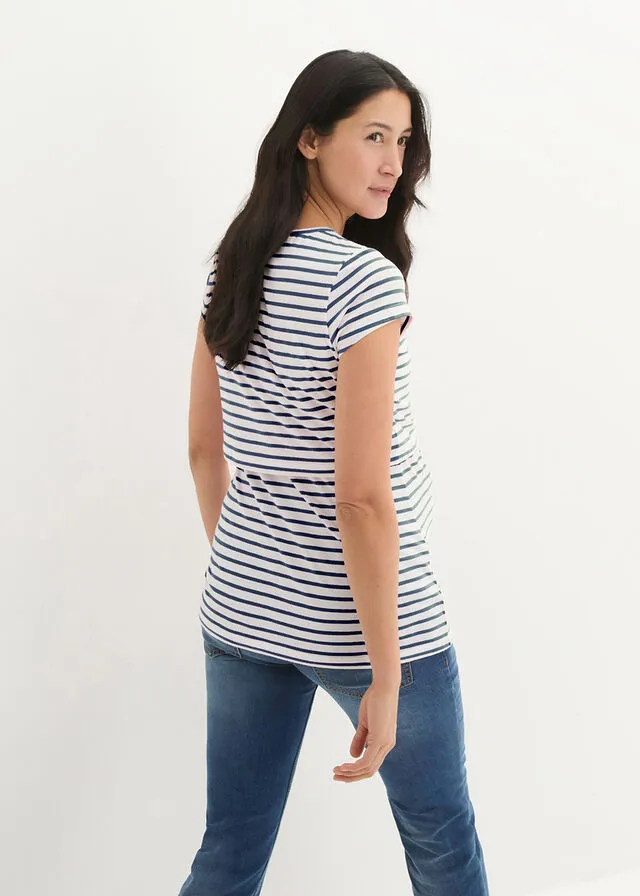 CAMISETA PREMAMá/DE LACTANCIA AZUL OSCUROBLANCO DE RAYAS