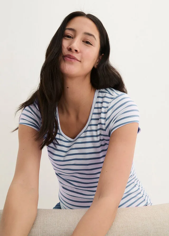 CAMISETA PREMAMá/DE LACTANCIA AZUL OSCUROBLANCO DE RAYAS