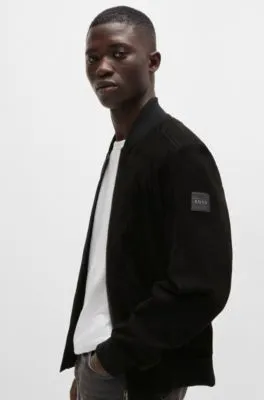 Chaqueta bomber de ante con ribetes de canalé