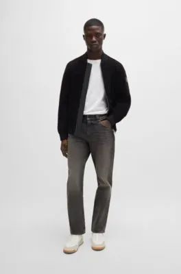 Chaqueta bomber de ante con ribetes de canalé