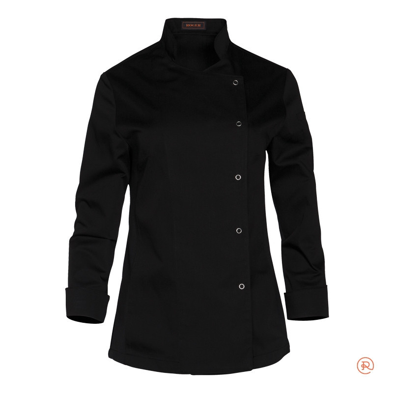 CHAQUETA COCINERA ENTALLADA NEGRA CON CORCHETES  ROGER