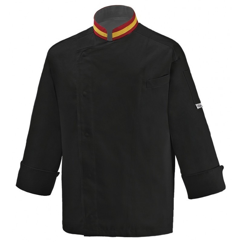 CHAQUETA DE CHEF NEGRA ESPAñA CON COCHETES  EGOCHEF