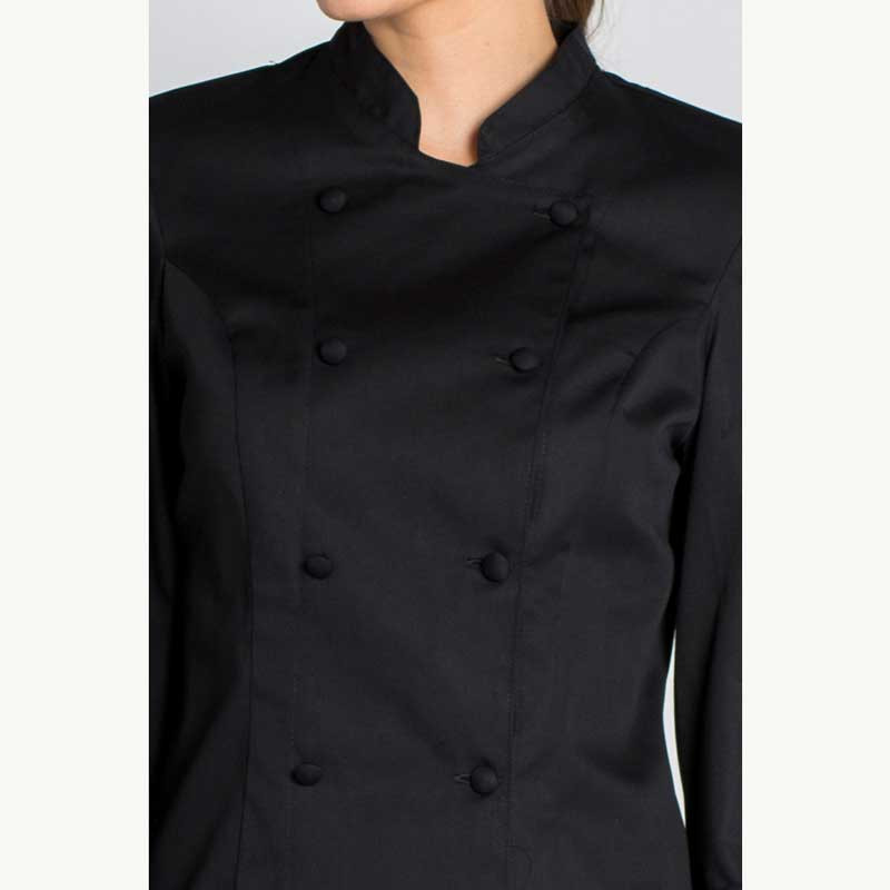 CHAQUETA DE COCINERA NEGRA CON BOTONES FORRADOS  DYNEKE