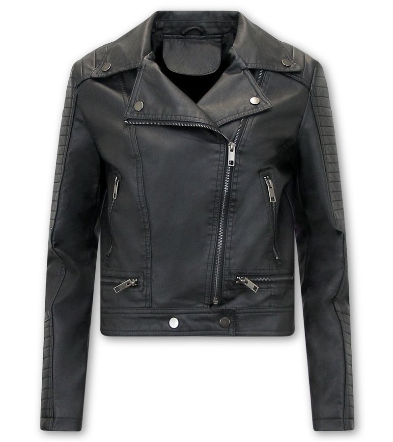 CHAQUETA DE CUERO DE MUJER  AY151  NEGRO
