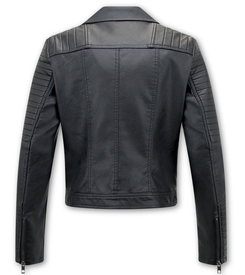 CHAQUETA DE CUERO DE MUJER  AY151  NEGRO