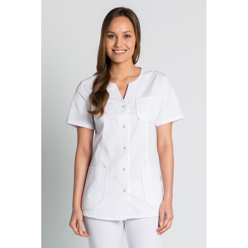 CHAQUETA LABORAL BáSICA DE MUJER BLANCA MANGA CORTA  DYNEKE
