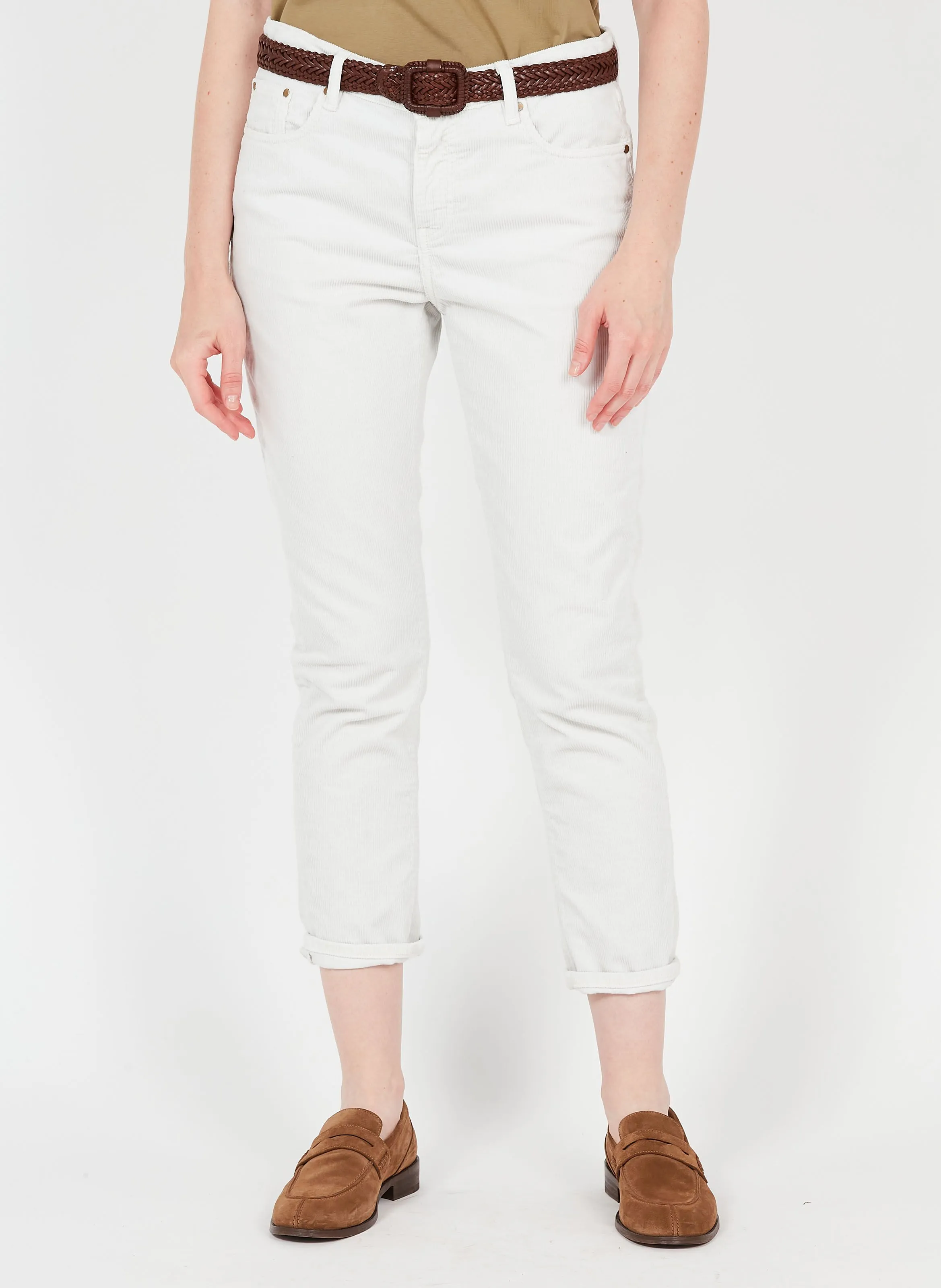 CRYSTAL  PANTALóN RECTO DE PANA DE ALGODóN EN BLANCO