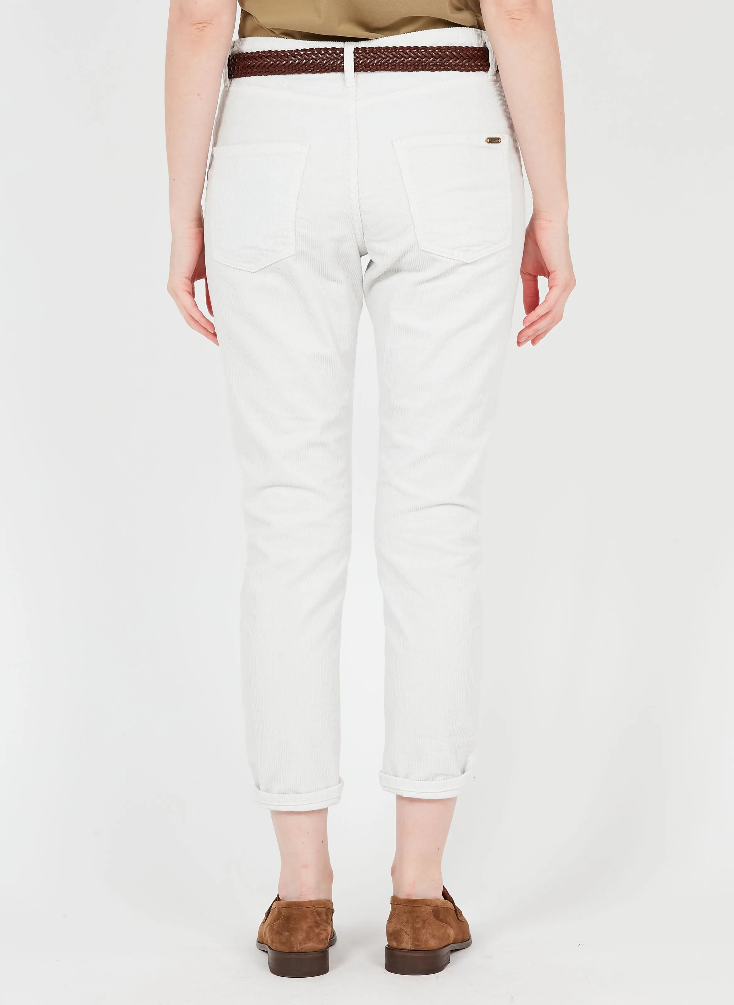 CRYSTAL  PANTALóN RECTO DE PANA DE ALGODóN EN BLANCO