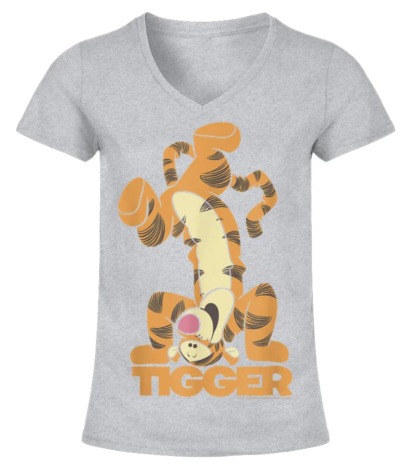 DISNEY WINNIE THE POOH TIGGER UPSIDE DOWN PORTRAIT TSHIRT CAMISETA CUELLO PICO MUJER
