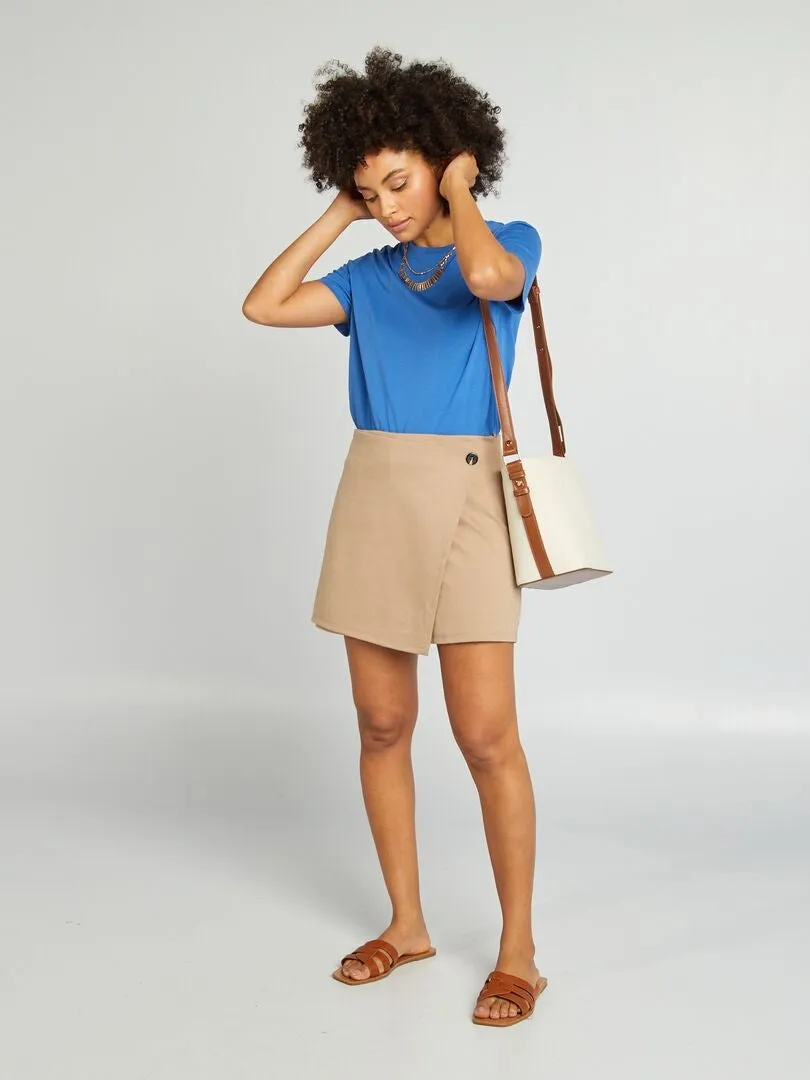 FALDA PANTALóN CON BOTóN  BEIGE