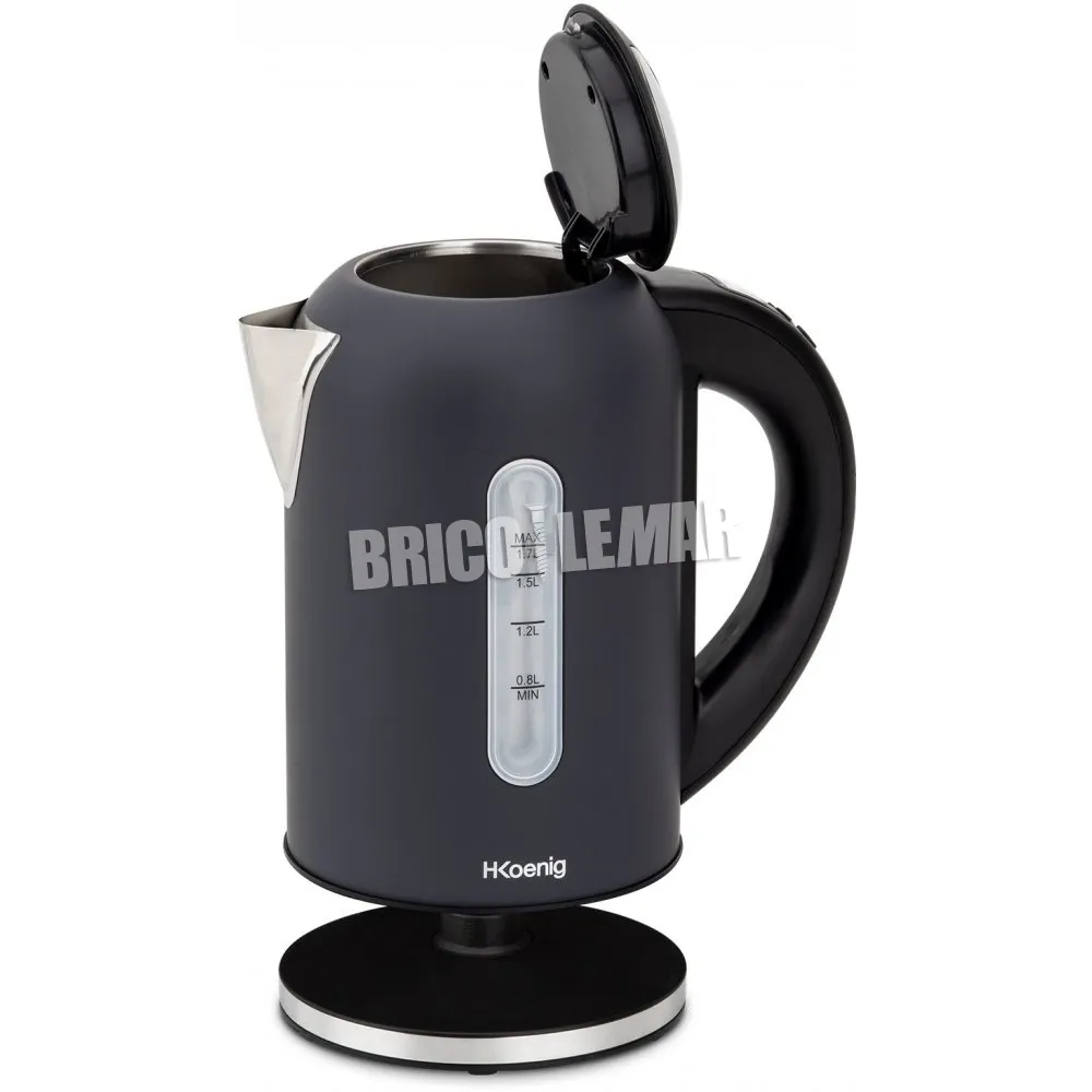 Hervidor eléctrico 2200W 1.7L base giratoria 360° negro mate H.Koenig BOE52