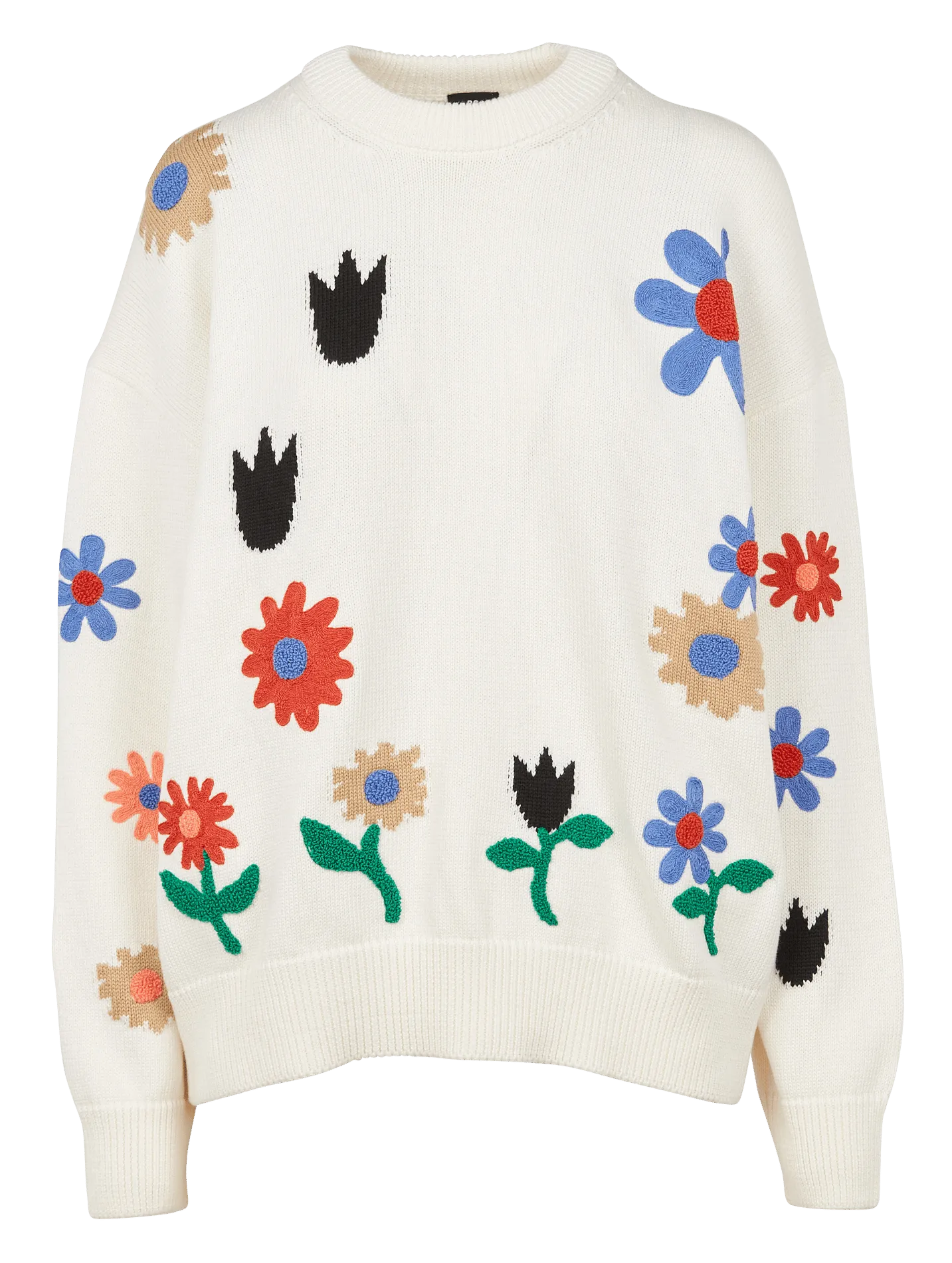 Jersey de algodón orgánico con motivos de flores y cuello redondo en blanco