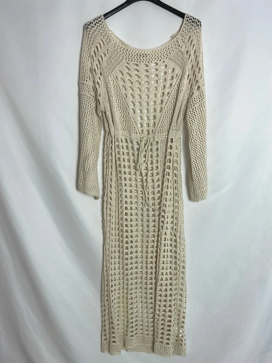 MANANA. Vestido midi crochet beige. T S