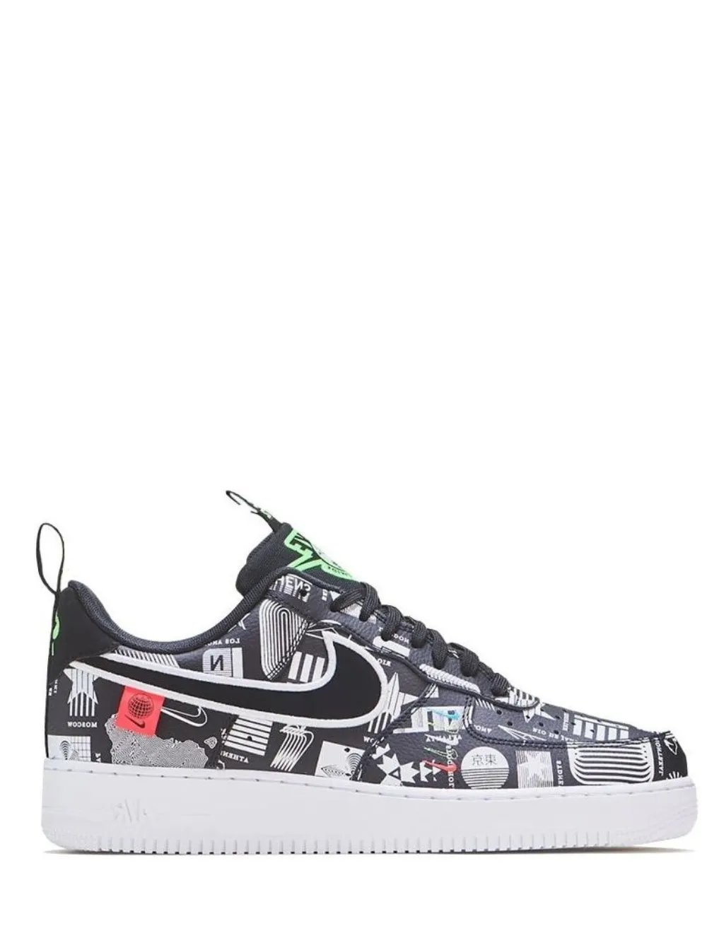 N372O NIKE AIR FORCE 1 '07 LX 'WORLDWIDE PACK  BLACK' BLACK/WHITE/FLASH CRIMSON/BLACK