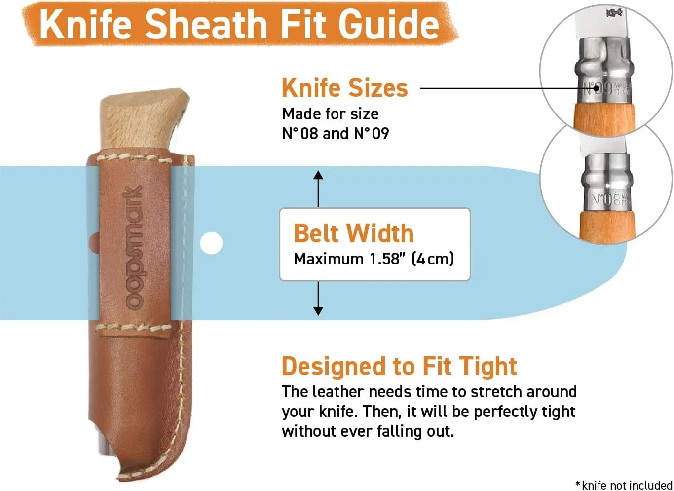 OOPSMARK FUNDA DE PIEL PARA CINTURóN Y CUCHILLO  COMPATIBLE CON CUCHILLOS OPINEL