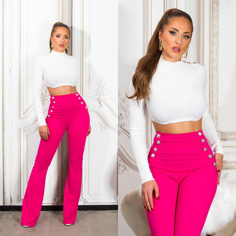 Pantalones acampanados cintura alta rosa