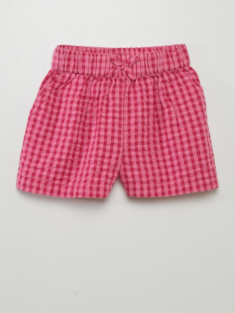 PANTALóN CORTO GOFRADO DE CUADROS  ROSA