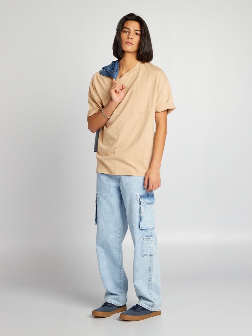 PANTALóN VAQUERO WIDE LEG CON BOLSILLOS  AZUL