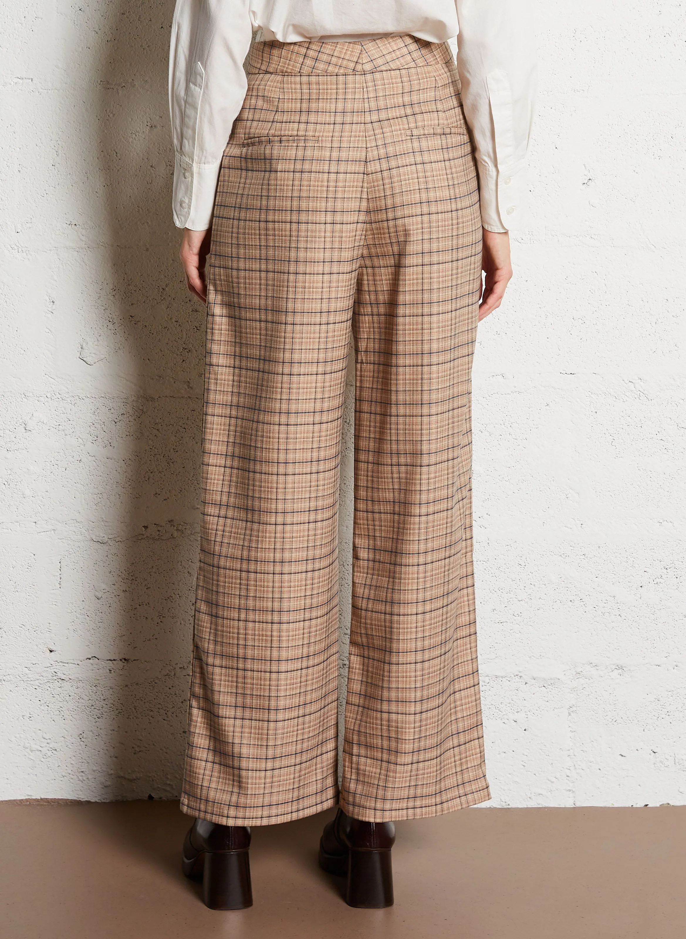 PAOLINE  PANTALóN ANCHO DE CUADROS DE TALLE ALTO EN MULTICOLOR