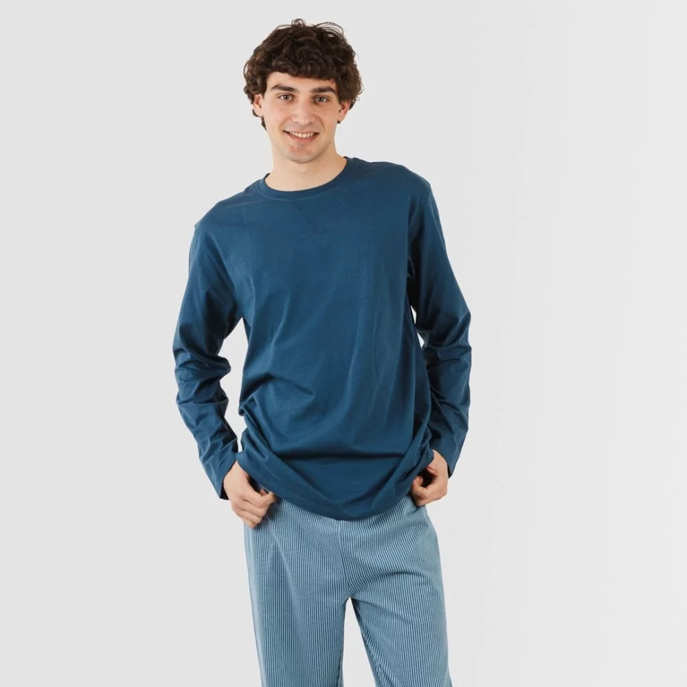 Pijama largo algodón hombre Kristoff azul marino