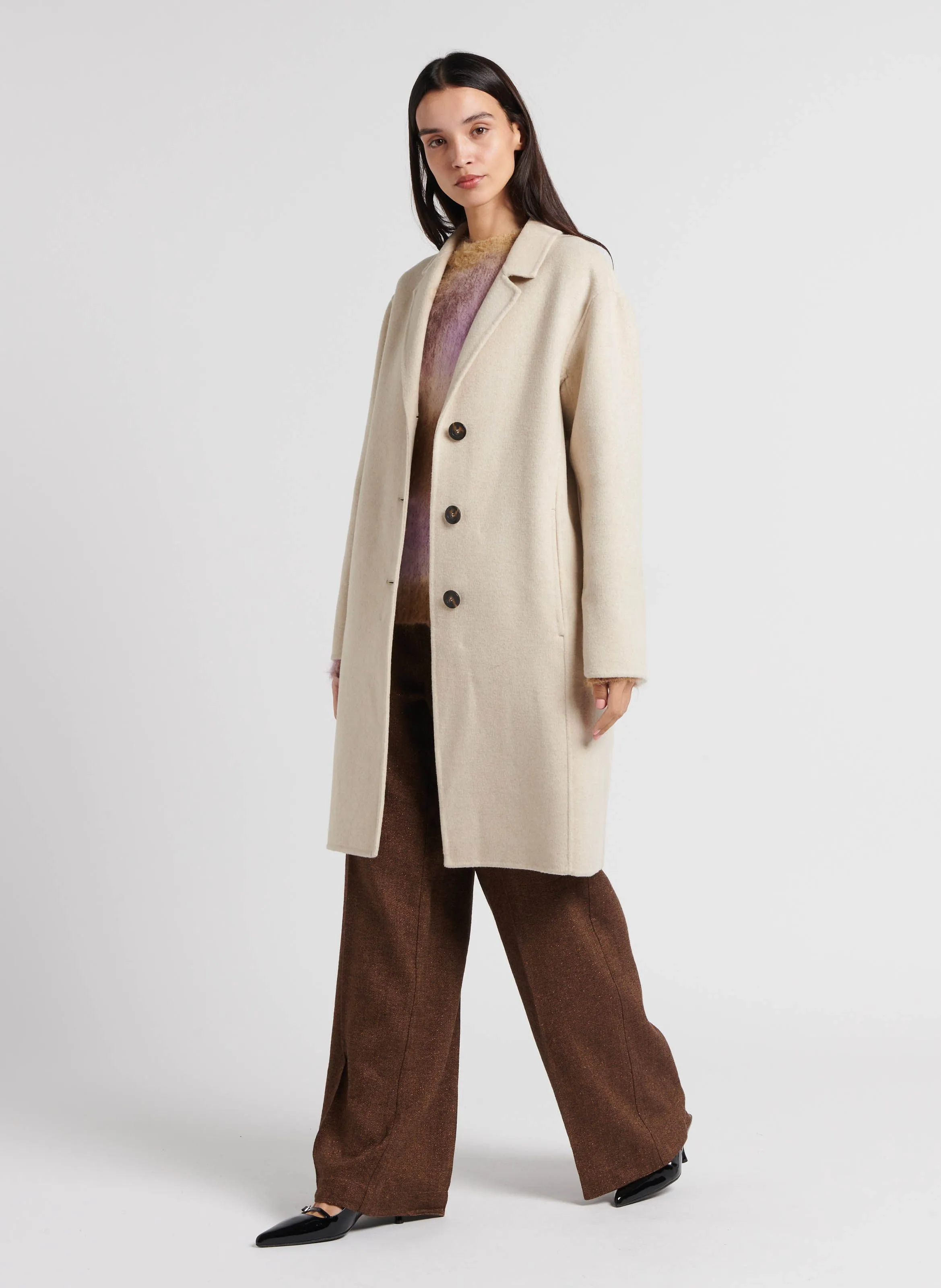 PUEBLO  PANTALóN EVASé DE TALLE ALTO EN MARRON