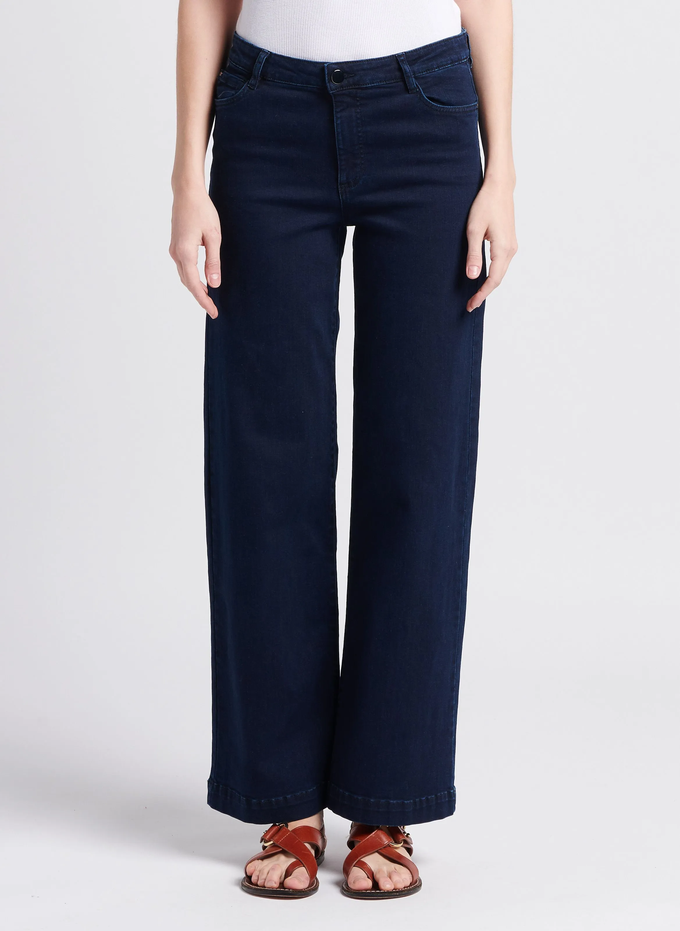 SANDY  PANTALóN ANCHO DE MEZCLA DE ALGODóN EN AZUL