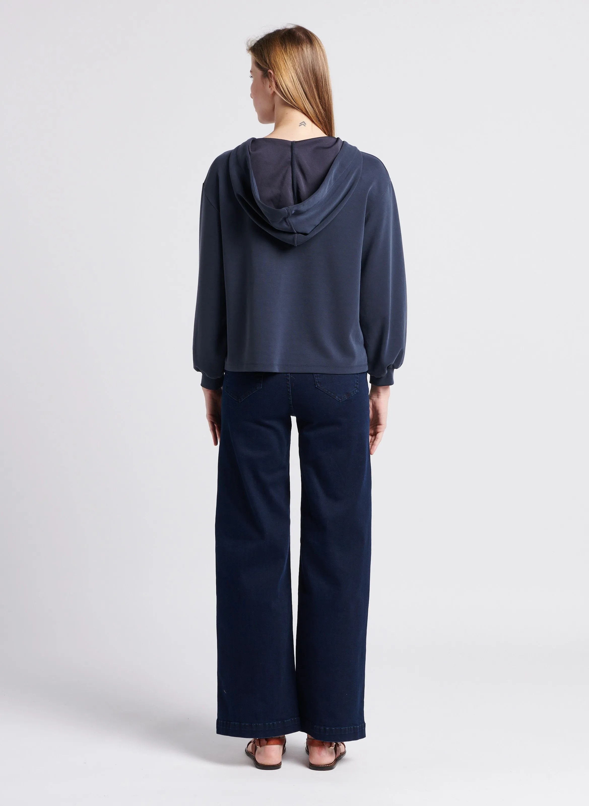 SANDY  PANTALóN ANCHO DE MEZCLA DE ALGODóN EN AZUL