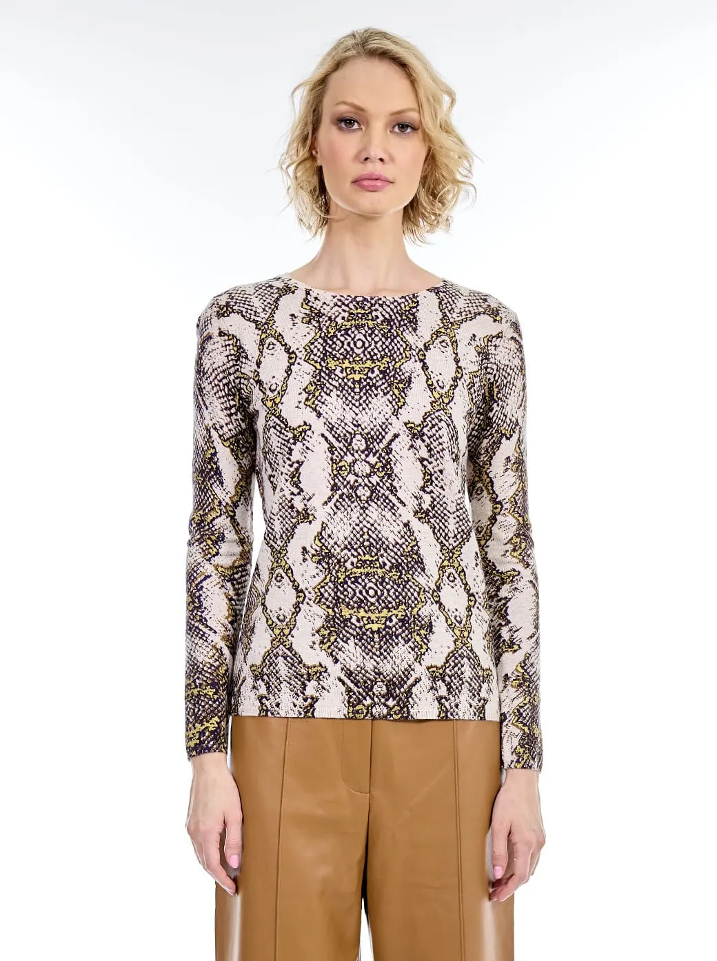 Suéter estampado animal print beige Esenciales