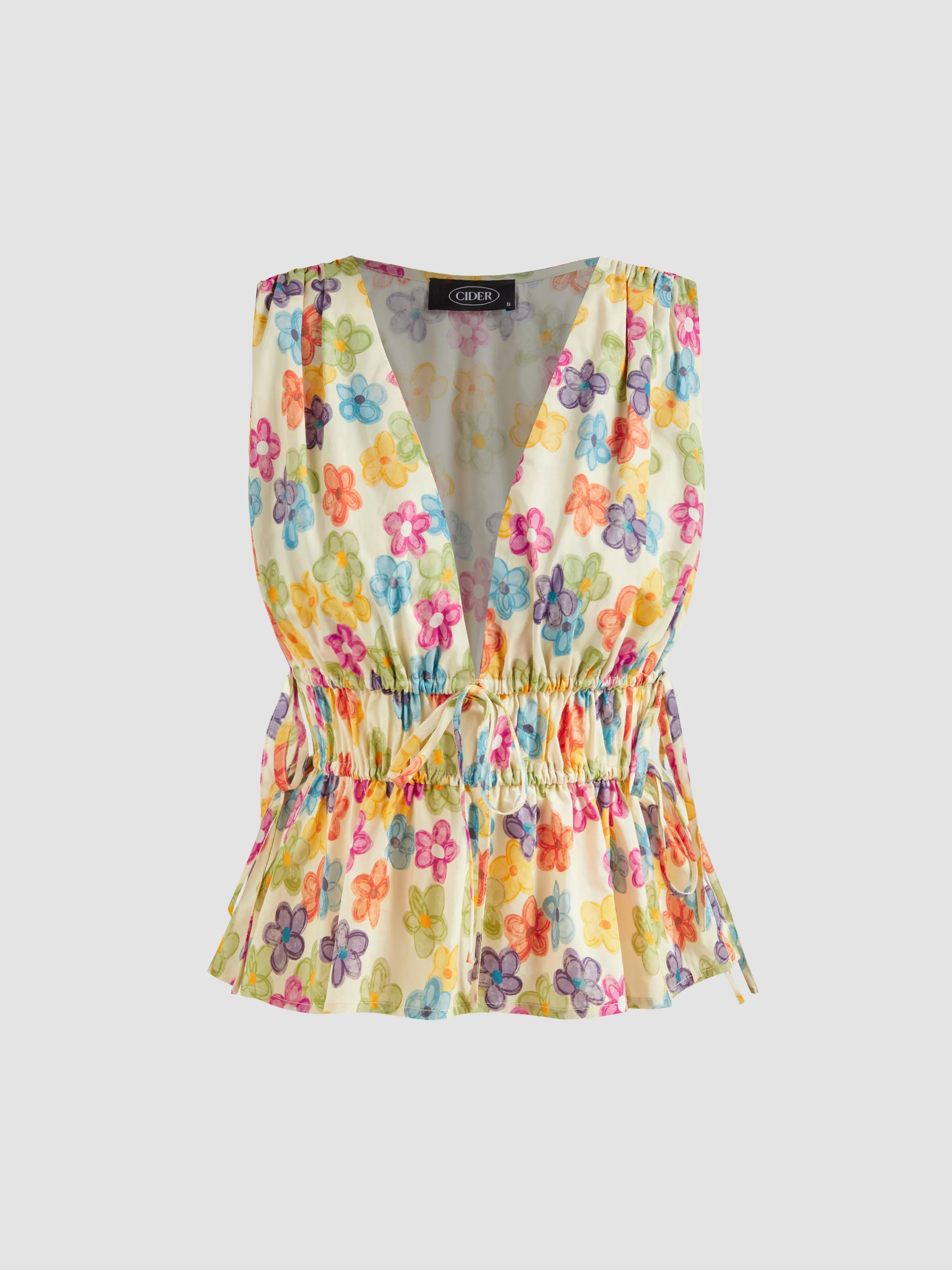Top Corto de Tirantes con Escote en V, Nudo y Volantes Florales