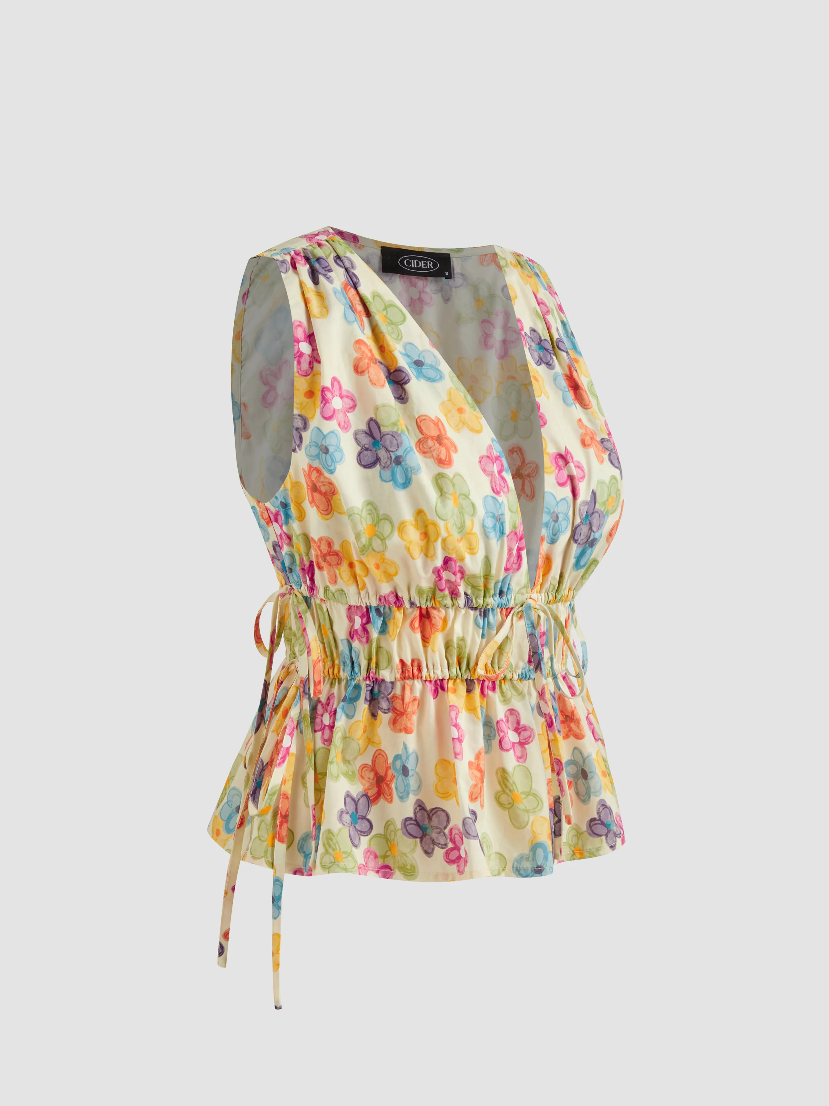 Top Corto de Tirantes con Escote en V, Nudo y Volantes Florales