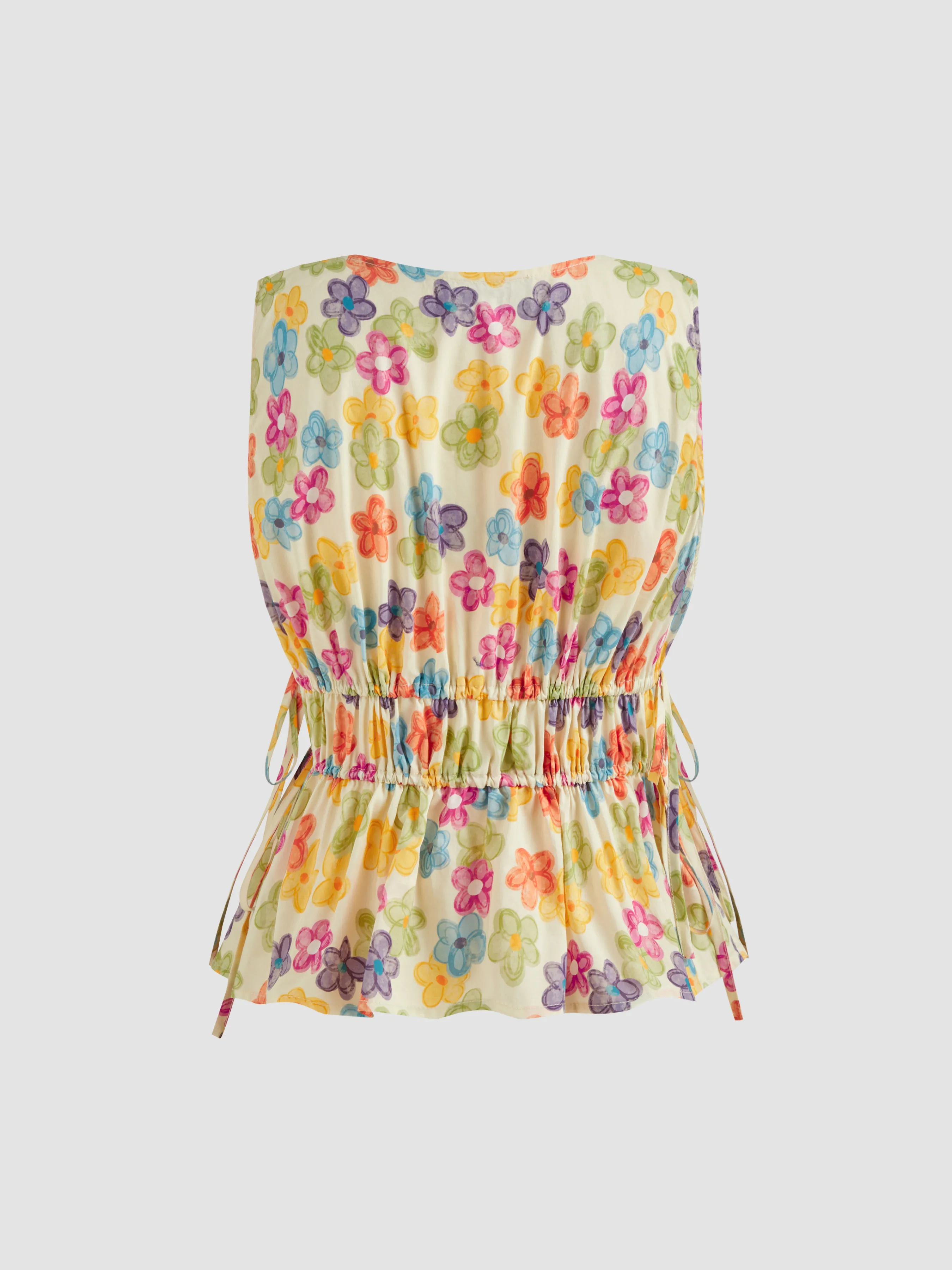 Top Corto de Tirantes con Escote en V, Nudo y Volantes Florales