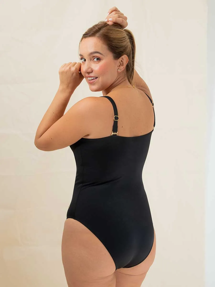 Traje de bano entero unicolor con control de abdomen